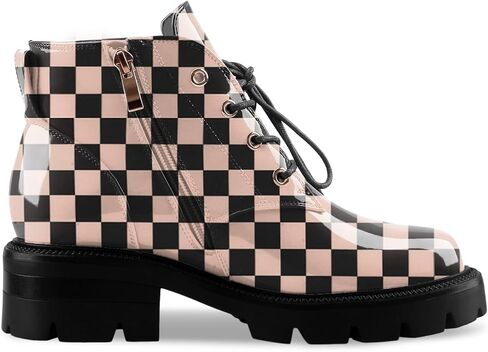 Lug Sole Chunky Heel Short Combat Boots Fashion Ankle Booties Low Heeled Platform Black Oxford Shoes with Side Zipper and Lace Up for Women Ladies Cute in Saudi Arabia