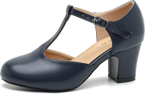 Women's T Strap Mary Jane Shoes Mid Block Chunky Heel Buckle Dress Pumps in Saudi Arabia