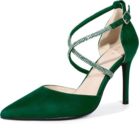 Perphy Pointed Toe Crisscross Rhinestone Ankle Strap Stiletto Heel Pumps for Women in Saudi Arabia