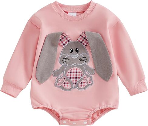 FIOMVA Baby Boy Girl Easter Outfit Infant Bunny Bubble Romper Oversized Sweatshirt Newborn Bodysuit Top Spring Clothes in Saudi Arabia