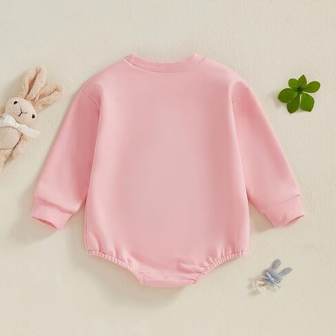 FIOMVA Baby Boy Girl Easter Outfit Infant Bunny Bubble Romper Oversized Sweatshirt Newborn Bodysuit Top Spring Clothes in Saudi Arabia
