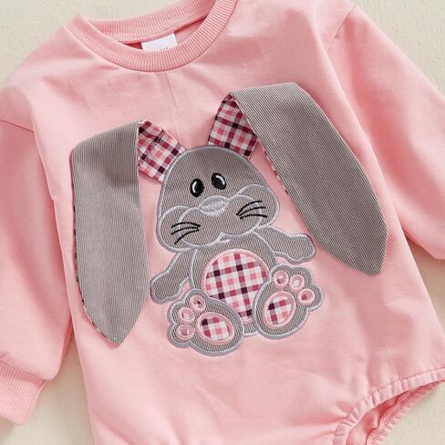 FIOMVA Baby Boy Girl Easter Outfit Infant Bunny Bubble Romper Oversized Sweatshirt Newborn Bodysuit Top Spring Clothes in Saudi Arabia