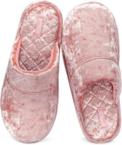 HomeTop Women's Luxury Diamond Velvet Memory Foam Scuff Slipper with Lightweight Rubber Sole in Saudi Arabia