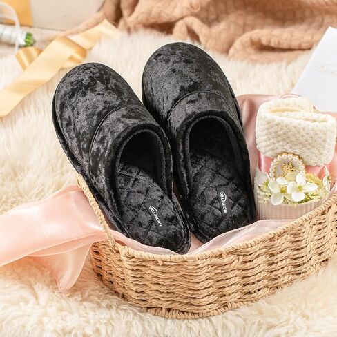 HomeTop Women's Luxury Diamond Velvet Memory Foam Scuff Slipper with Lightweight Rubber Sole in Saudi Arabia