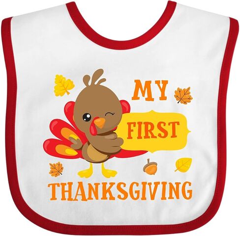 inktastic My First Thanksgiving with Turkey and Leaves Baby Bib in Saudi Arabia