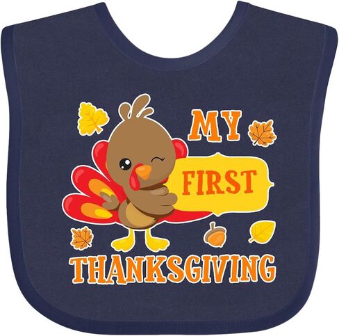 inktastic My First Thanksgiving with Turkey and Leaves Baby Bib in Saudi Arabia