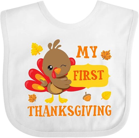 inktastic My First Thanksgiving with Turkey and Leaves Baby Bib in Saudi Arabia