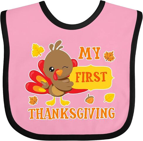 inktastic My First Thanksgiving with Turkey and Leaves Baby Bib in Saudi Arabia