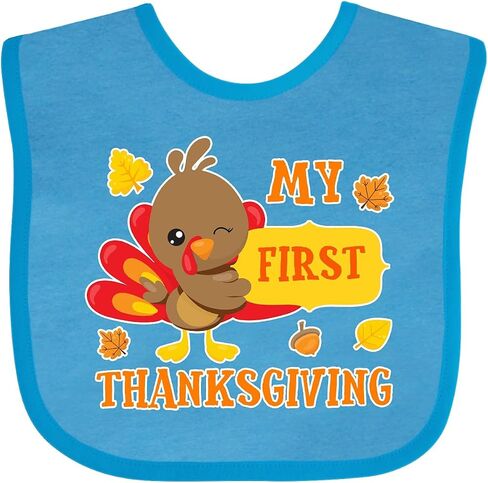 inktastic My First Thanksgiving with Turkey and Leaves Baby Bib in Saudi Arabia