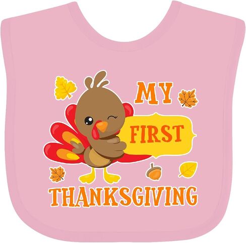 inktastic My First Thanksgiving with Turkey and Leaves Baby Bib in Saudi Arabia