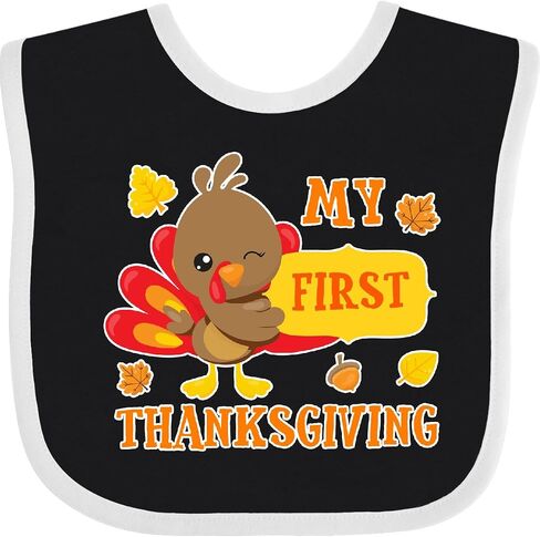 inktastic My First Thanksgiving with Turkey and Leaves Baby Bib in Saudi Arabia