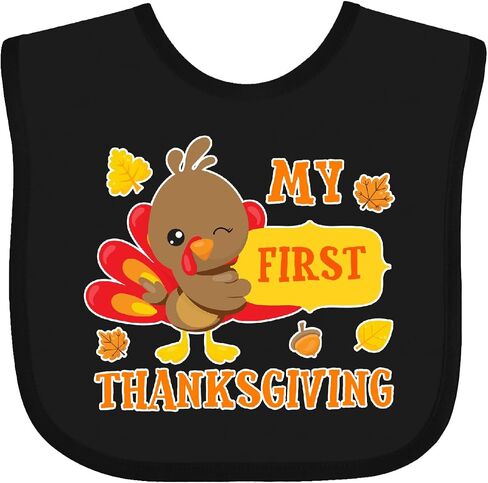 inktastic My First Thanksgiving with Turkey and Leaves Baby Bib in Saudi Arabia