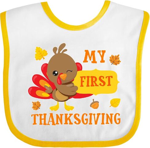 inktastic My First Thanksgiving with Turkey and Leaves Baby Bib in Saudi Arabia