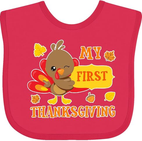 inktastic My First Thanksgiving with Turkey and Leaves Baby Bib in Saudi Arabia