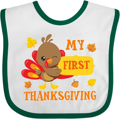 inktastic My First Thanksgiving with Turkey and Leaves Baby Bib in Saudi Arabia