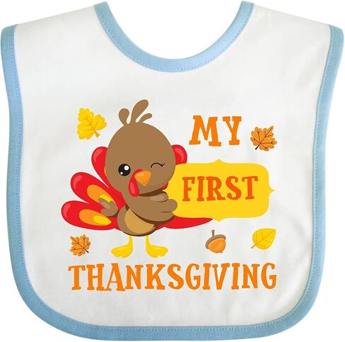 inktastic My First Thanksgiving with Turkey and Leaves Baby Bib in Saudi Arabia