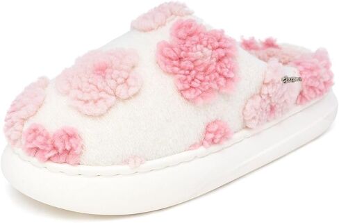 Sugar Women's Fuzzy Slippers – Cozy Indoor Flat Slides for Ladies with Smile Face or Floral Design in Kuwait