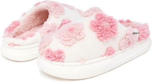 Sugar Women's Fuzzy Slippers – Cozy Indoor Flat Slides for Ladies with Smile Face or Floral Design in Kuwait