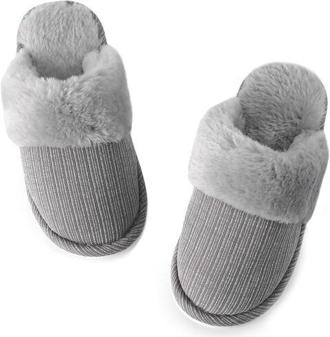 HUXMEYSON Slippers for Women Fuzzy Warm Memory Foam Womens Slippers, Cozy House Slippers Indoor Outdoor with Plush Lining & Non-Slip Sole in Saudi Arabia