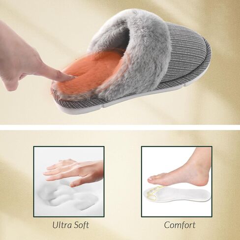 HUXMEYSON Slippers for Women Fuzzy Warm Memory Foam Womens Slippers, Cozy House Slippers Indoor Outdoor with Plush Lining & Non-Slip Sole in Saudi Arabia