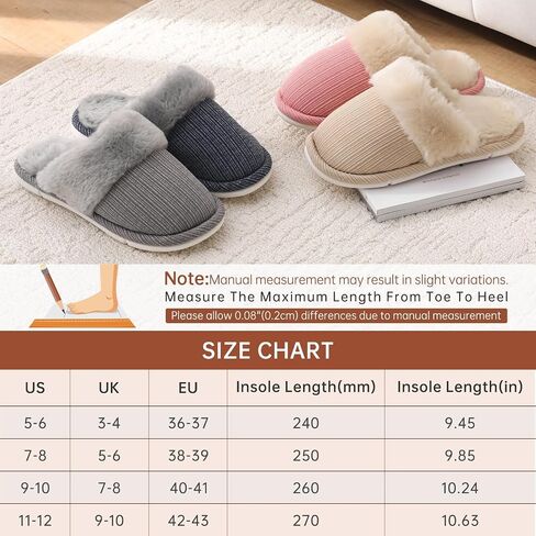 HUXMEYSON Slippers for Women Fuzzy Warm Memory Foam Womens Slippers, Cozy House Slippers Indoor Outdoor with Plush Lining & Non-Slip Sole in Saudi Arabia