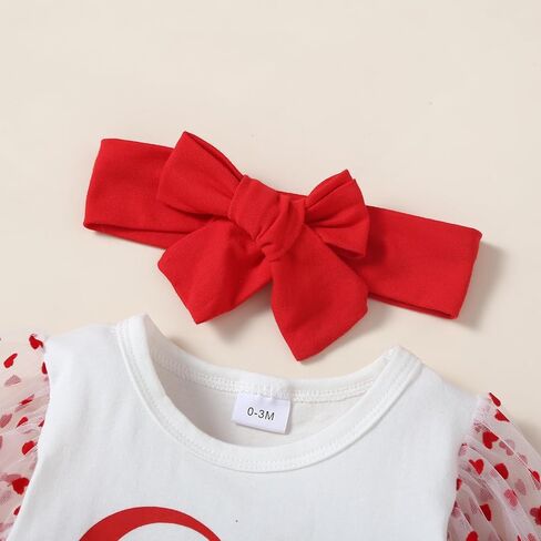Baby Girl Valentine's Clothes Day LOVE Print Long Sleeve Romper + Bell-Bottomed Pants 3Pcs Outfits in Saudi Arabia