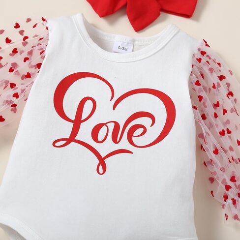 Baby Girl Valentine's Clothes Day LOVE Print Long Sleeve Romper + Bell-Bottomed Pants 3Pcs Outfits in Saudi Arabia