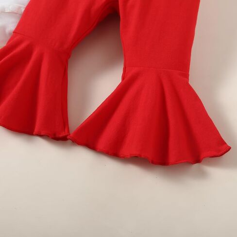Baby Girl Valentine's Clothes Day LOVE Print Long Sleeve Romper + Bell-Bottomed Pants 3Pcs Outfits in Saudi Arabia