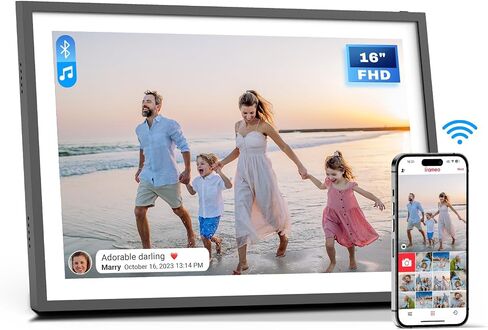 Frameo 16 Inch FHD Large Digital Picture Frame WiFi with Bluetooth Speaker, 64GB Extra Large Electronic Photo Frame Touchscreen, Instantly Share Photos/Videos via App & Email Gift for Mom Christmas in Saudi Arabia