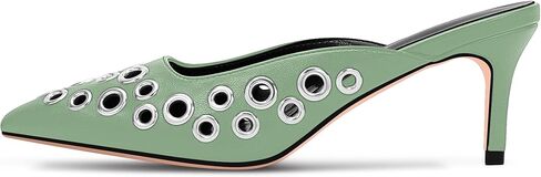 100FIXEO Women's Stiletto High Heel Studded Metal Eyelet Perforated Mule Pumps Slip On Pointed Toe Dress Shoes in Kuwait