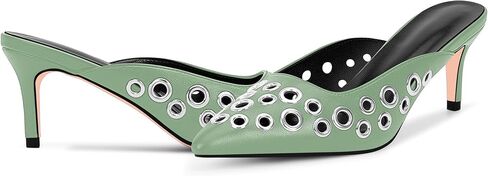 100FIXEO Women's Stiletto High Heel Studded Metal Eyelet Perforated Mule Pumps Slip On Pointed Toe Dress Shoes in Kuwait