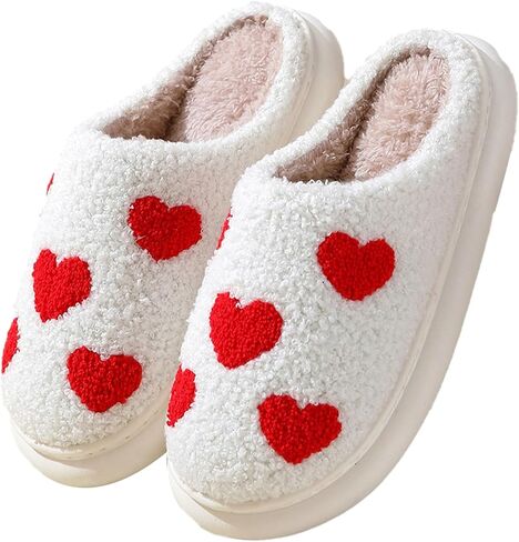 Platform Slippers Women Valentines Fuzzy House Slipper Fluffy Shoes Furry Heart Coquette Soulmate Memory Foam Thick Sole Slip-on Bedroom in Saudi Arabia