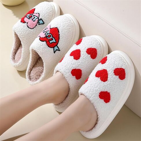 Platform Slippers Women Valentines Fuzzy House Slipper Fluffy Shoes Furry Heart Coquette Soulmate Memory Foam Thick Sole Slip-on Bedroom in Saudi Arabia