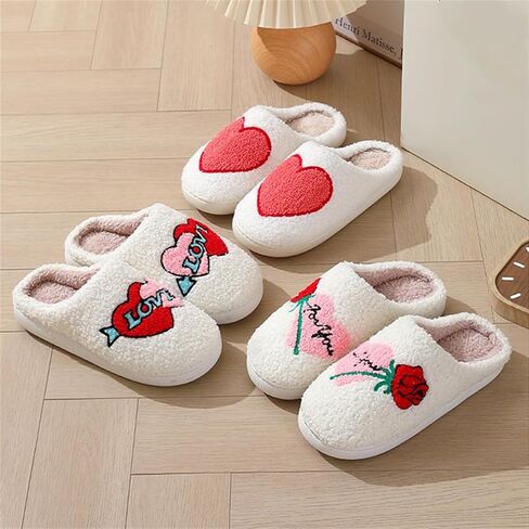 Slippers Women Fuzzy Valentines House Rose Heart Bedroom Platform Fleece Slipper Indoor Couple Warm Cozy Winter Home Non Slip Wool Lined Shoes in Kuwait