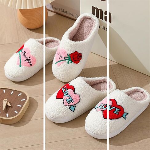 Slippers Women Fuzzy Valentines House Rose Heart Bedroom Platform Fleece Slipper Indoor Couple Warm Cozy Winter Home Non Slip Wool Lined Shoes in Kuwait