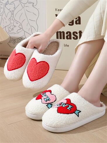 Slippers Women Fuzzy Valentines House Rose Heart Bedroom Platform Fleece Slipper Indoor Couple Warm Cozy Winter Home Non Slip Wool Lined Shoes in Kuwait