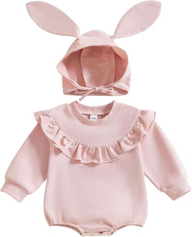 My First Easter Baby Girl Outfit Long Sleeve Romper Pompom Onesie Newborn Girl Outfits Clothes with Bunny Hat in Saudi Arabia