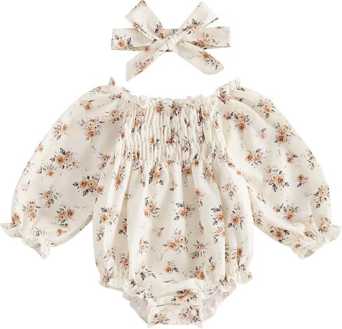 Sasaerucure Spring Infant Baby Girl Long Sleeve Romper Floral Bodysuit Headband Fall Winter Clothes in Saudi Arabia