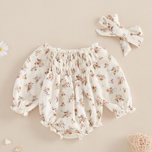 Sasaerucure Spring Infant Baby Girl Long Sleeve Romper Floral Bodysuit Headband Fall Winter Clothes in Saudi Arabia
