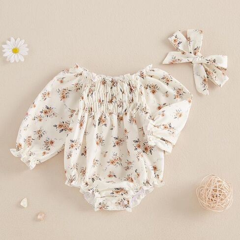 Sasaerucure Spring Infant Baby Girl Long Sleeve Romper Floral Bodysuit Headband Fall Winter Clothes in Saudi Arabia