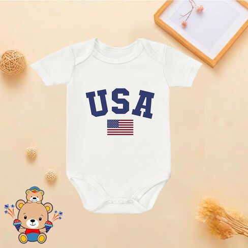 USA Flag Bodysuit 4th of July Baby Boy Girl Fall Outfit, Unisex Newborn Clothes, Babies Christmas 0-24 Month Costume in Saudi Arabia