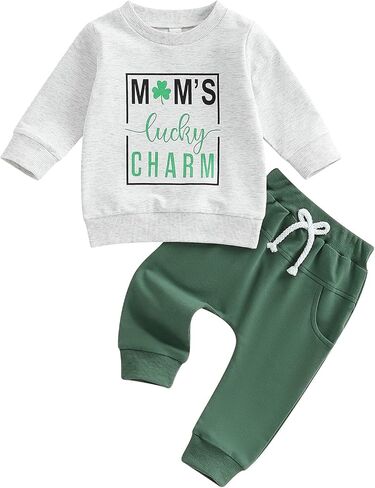 Karuedoo Toddler Baby Boy St Patricks Day Outfit Mom's Charm Luck Sweeve Sweetshirs و Pants Set 2Pcs Spring Cloths in Kuwait
