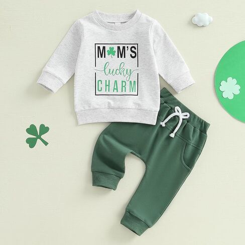Karuedoo Toddler Baby Boy St Patricks Day Outfit Mom's Charm Luck Sweeve Sweetshirs و Pants Set 2Pcs Spring Cloths in Kuwait