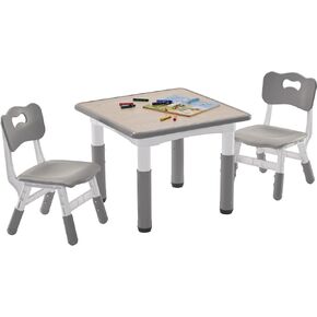 Kids Table and 2 Chairs Set, Height Adjustable Toddler Table and Chair Set for Age 2-8, Children Multi-Activity Table with Graffiti Desktop, Kids Play Table for Reading, Drawing, Eating