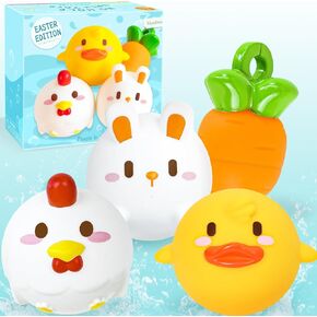 Easter Basket Stuffers - Easter Gifts for Kids - 4 Pack No Hole Animal Bath Toys - Baby First Easter Stuffer Gift Bath Tub Toy for Newborn Infant Toddler Kids Boys Girls Age 0+ Month
