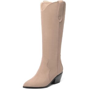 AMBELIGHT Chunky Heel Knee High Boots for Women Western Cowboy Cowgirl Tall Boots Pull on Pointed Toe Fashion Classic Long Boots