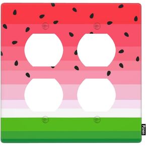 Watermelons 2 Duplex Outlet Plates Summer Fruit Watermelon Slice Black Seeds Red Green Striped Light Switch Covers 2-Gang Wall Plates, Standard Size 4.5" x 4.57"