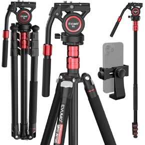 GF4 Fluid Head Tripod with Phone Mount, 78'' Professional Aluminum Heavy Duty Camera Tripod Monopod, Compact Portable Travel Tall Tripod Stand for Canon Nikon DSLR iPhone Camcorder,Max Load 26lb