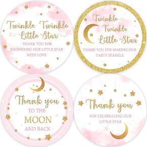 80 Twinkle Twinkle Little Star Stickers, Baby Shower Twinkle Little Star Stickers, Girl Pink Baby Shower Thank You Stickers(2 Inch)