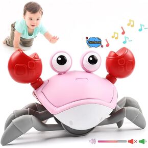 OSPNIEEK Crawling Crab Baby Toy 2.0 -Sound Mute & Speed Control, Infant Tummy Time Rechargeable Music Light Walking Sensory Birthday Gift for 3 4 5 6 7 8 9 10 11 12 Boy Girl 6-12 Months Toddler (Pink)